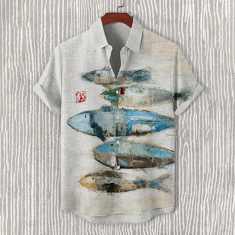 Men's Fish Modern Oil Painting Art Print Casual Short Sleeve Shirt