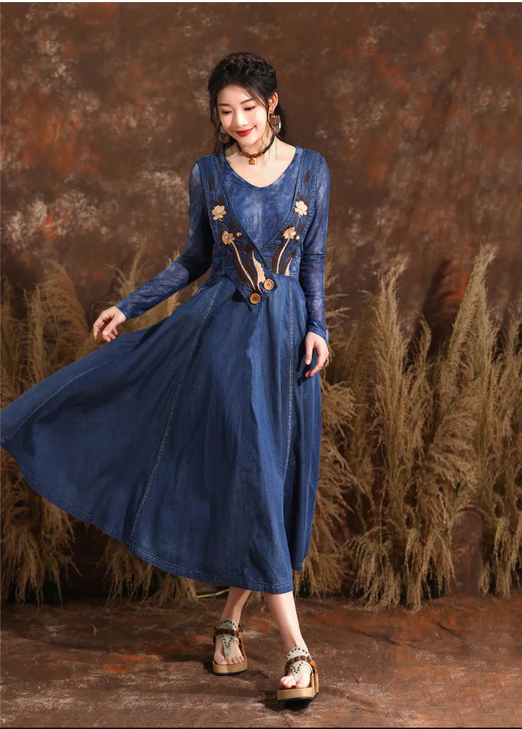 Designer Denim Dress With Botton