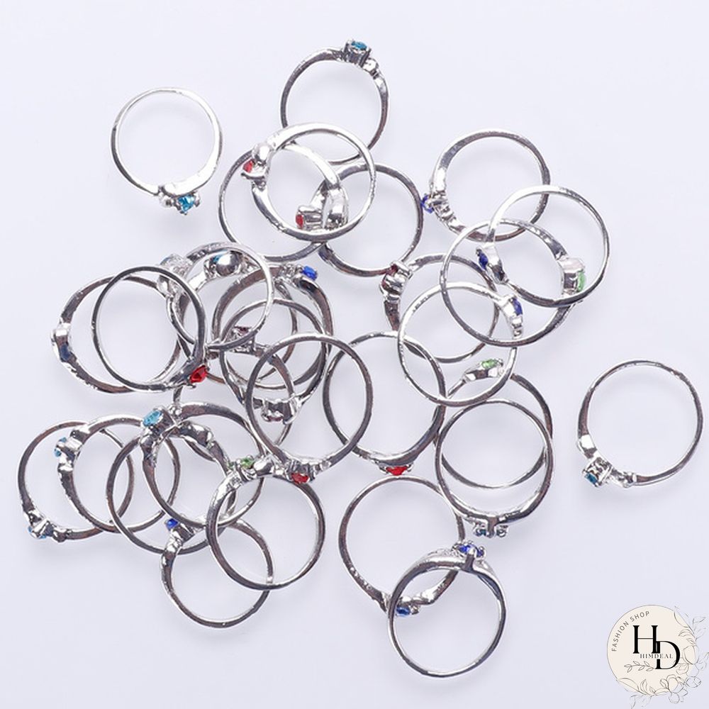30pcs/Set Woman Wholesale Lots Rhinestone Assorted Silver Plated Ring