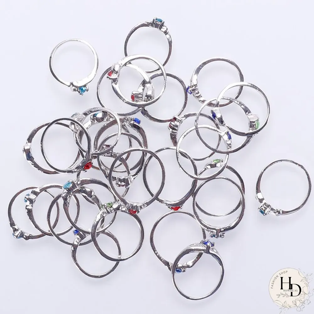 30pcs/Set Woman Wholesale Lots Rhinestone Assorted Silver Plated Ring