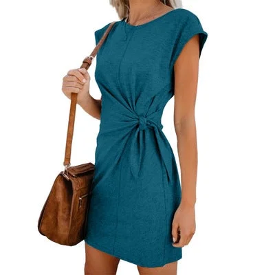 Women's Collar Band Loose Short Sleeve Dress