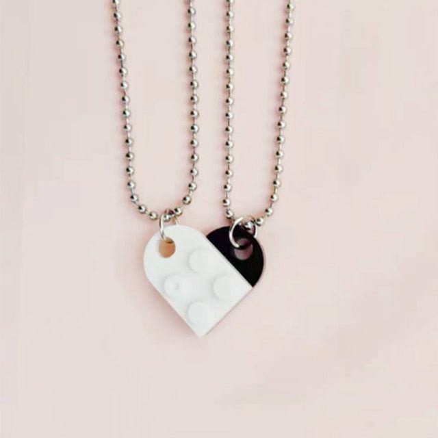 YOY-2Pcs Cute Love Heart Brick Pendant Necklace