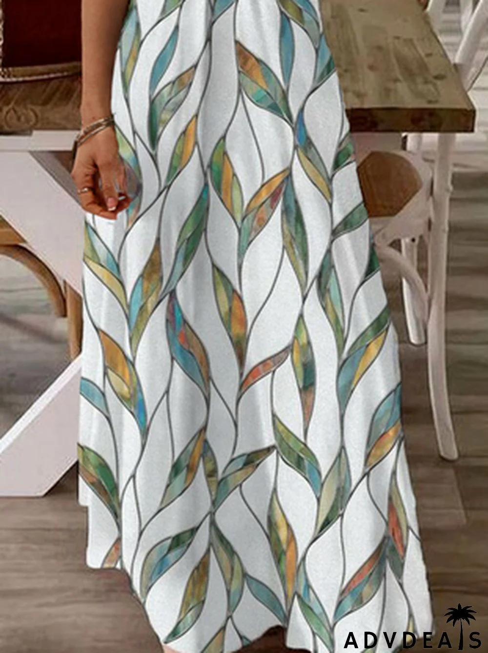 Printed Casual Square Neck Short Sleeve Dress