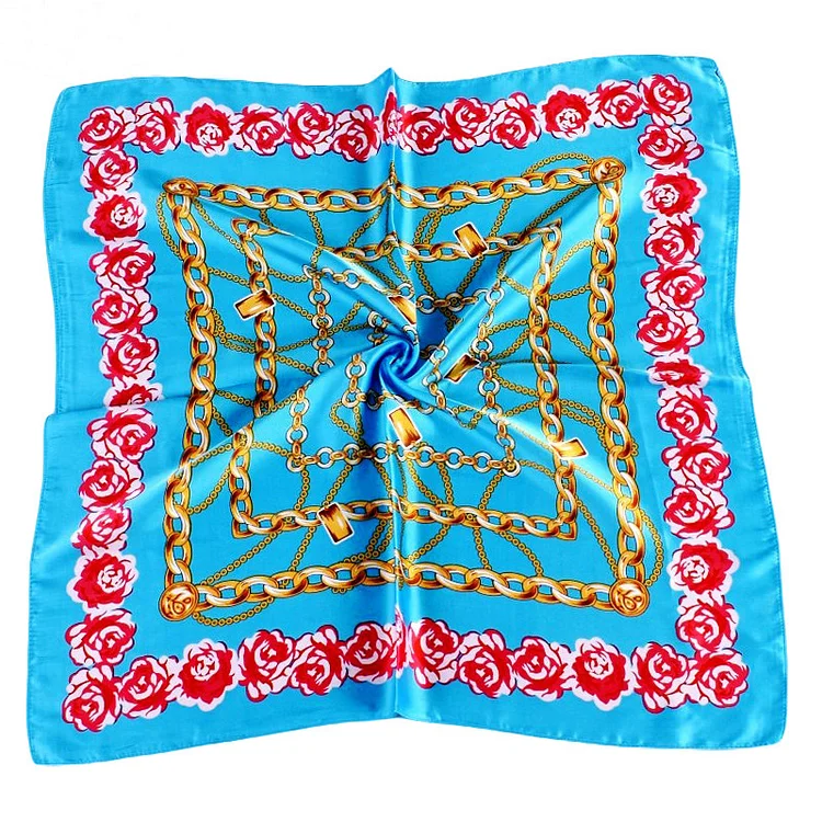 Fashion Blue Chain Rose Print Silk Scarf  Flycurvy [product_label]