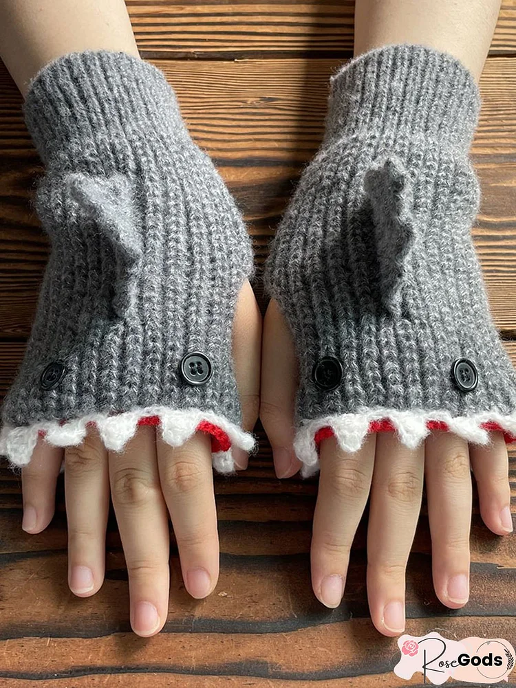 Women Casual Autumn Marine Life Cotton High-Elastic Daily Braided Christmas Regular Gloves