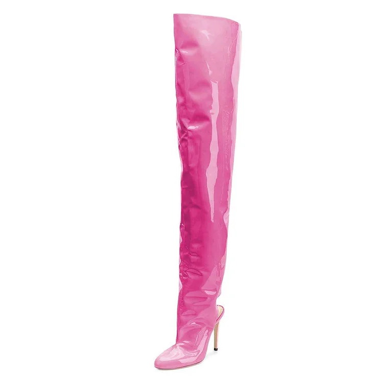 Pink Patent Leather Slingback Stiletto Over-the-knee Boots Vdcoo