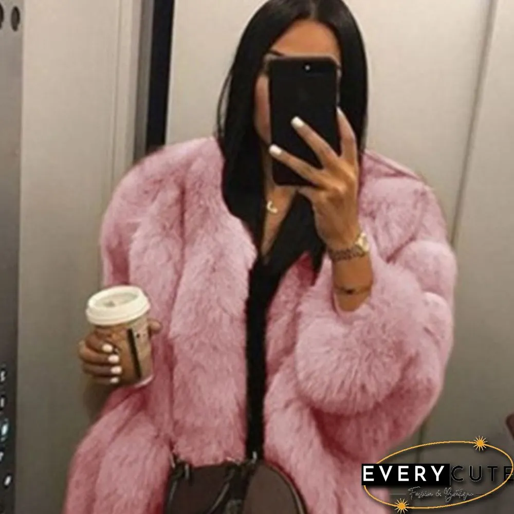 Womens Fall Winter Luxury Faux Fur Coat Elegant Furry Thick Warm Jacket Party Cardigan
