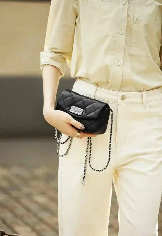 Black quilted chain mini square bag