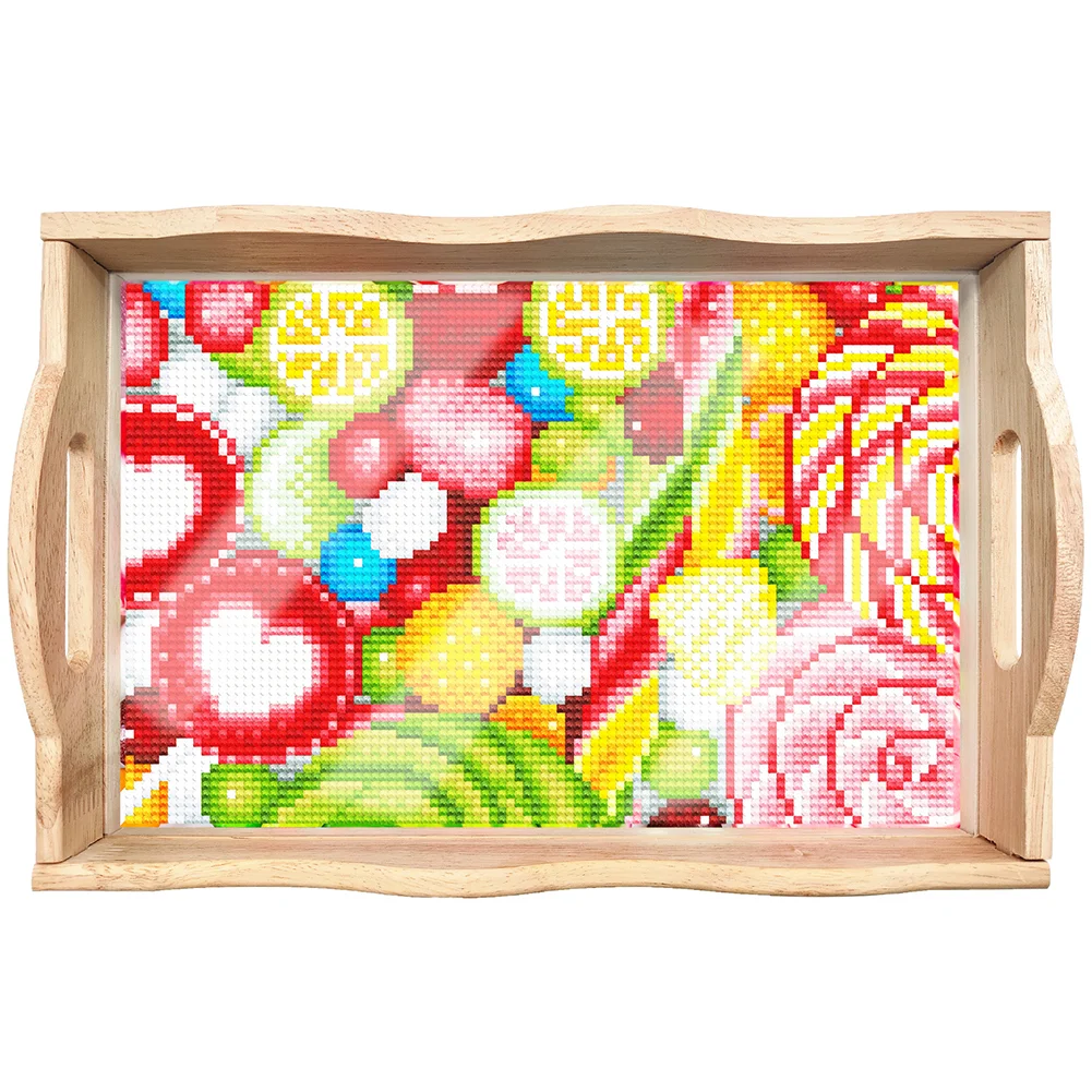 DIY Fruit Diamond Painting Decorative Trays with Handle Coffee Table Tray for Serving Food