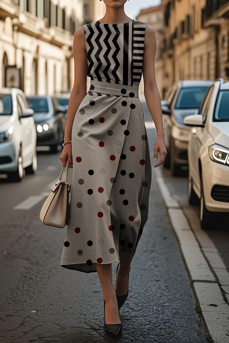 Women's Elegant Printed Sleeveless Midi Dress