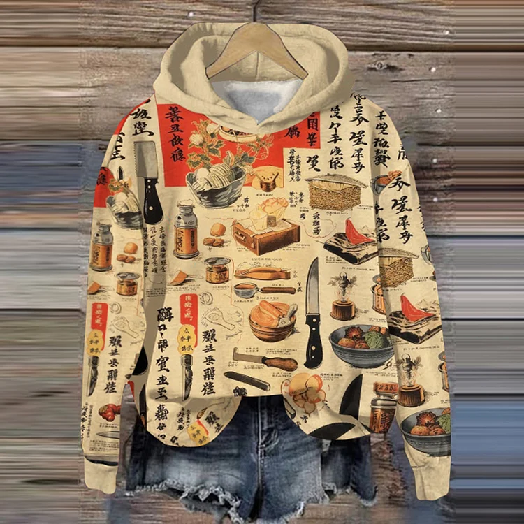 Comstylish Vintage Japanese Art Print Casual Hoodie