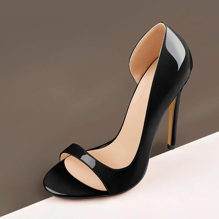 Custom Made Black Patent Leather Stiletto Heel D'Orsay Pumps |FSJ Shoes