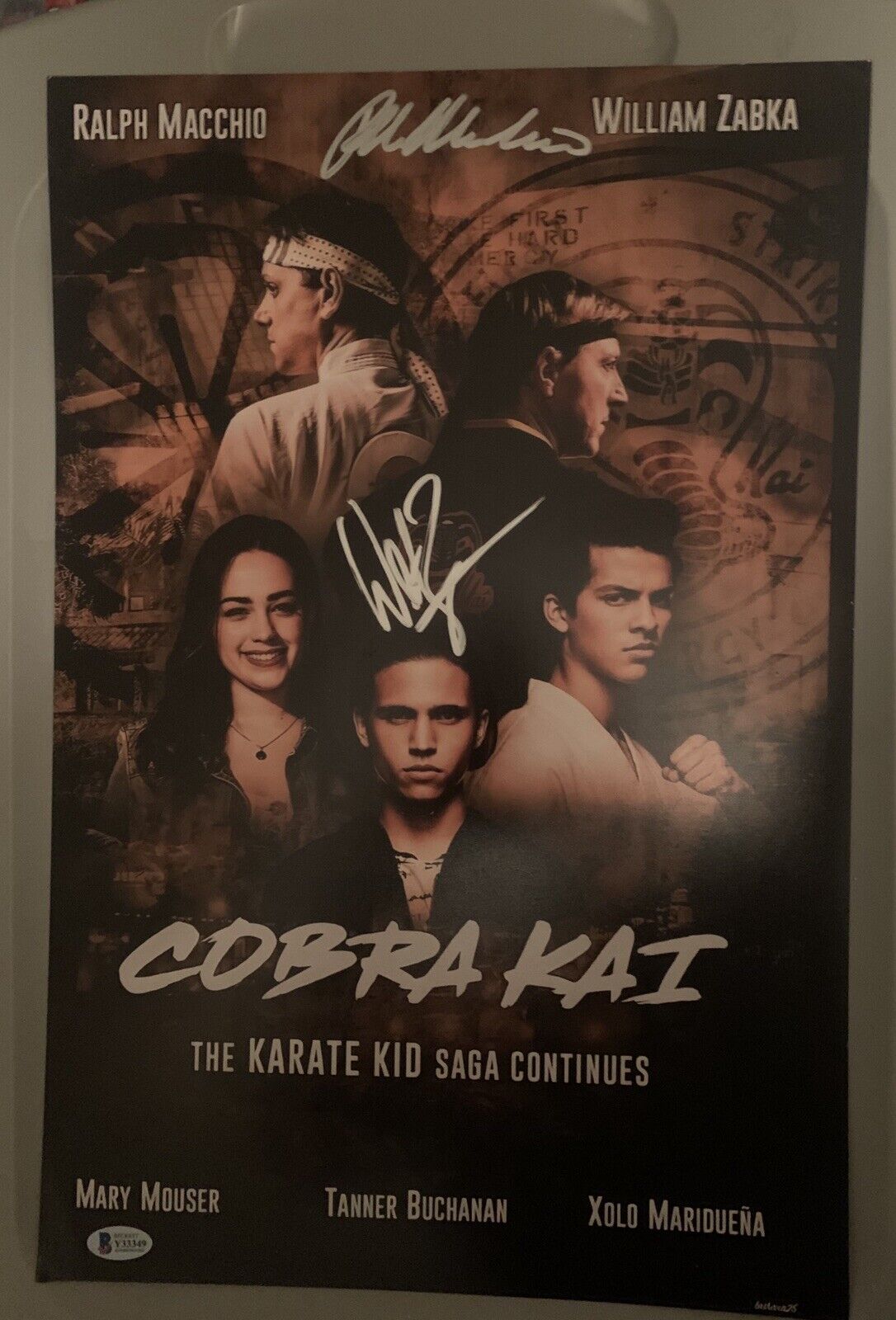 Ralph Macchio, William Zabka Autograph Cobra Kai 12x18 Photo Poster painting Beckett Karate Kid