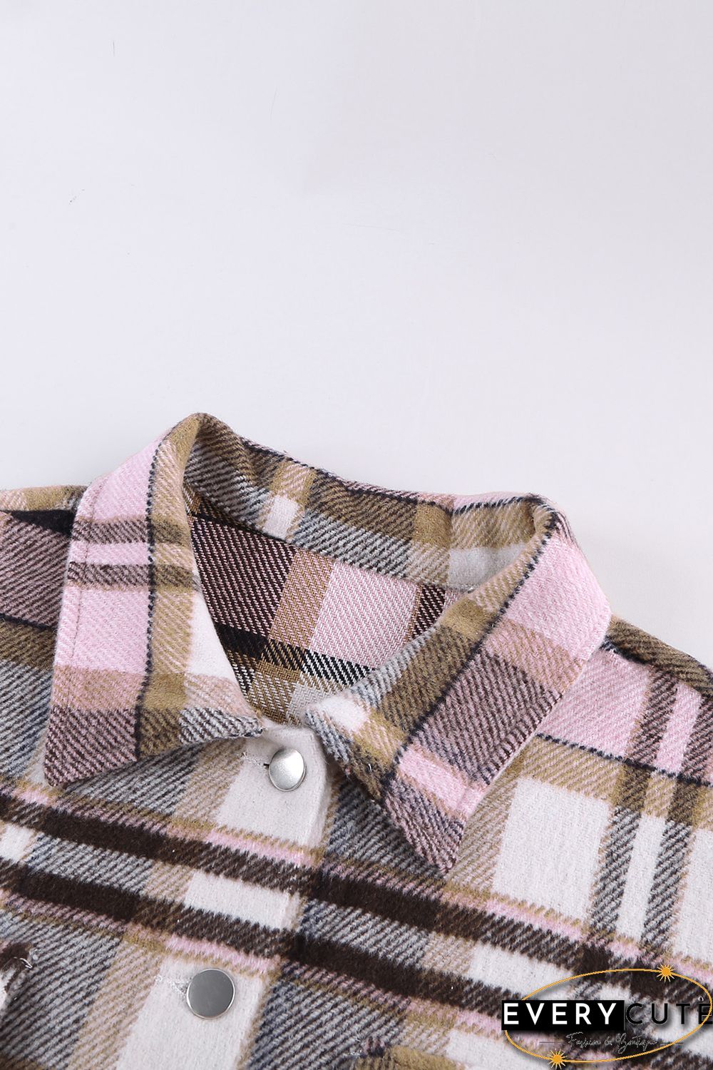 Pink Geometric Plaid Print Pocketed Shirt