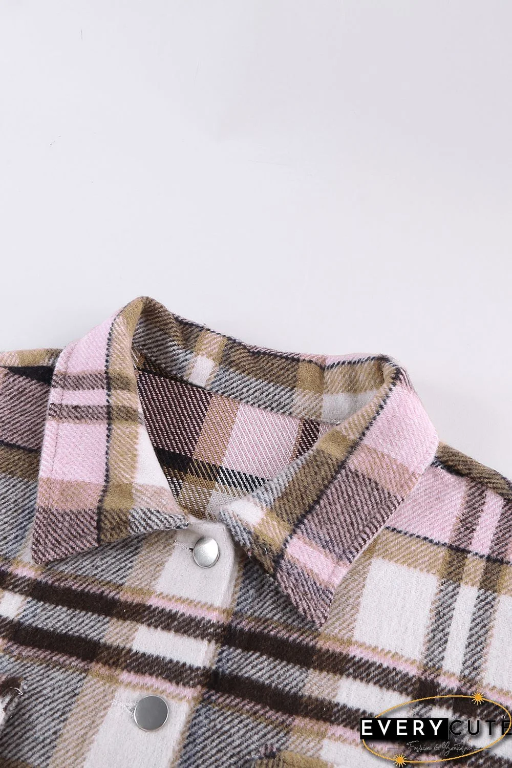 Pink Geometric Plaid Print Pocketed Shirt