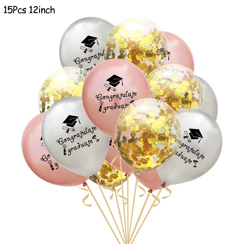 1Set Gold Black Graduation Balloons Latex Confetti Balloon Graduation Party Decorations 2021 Congratulation Ceremony Supplies