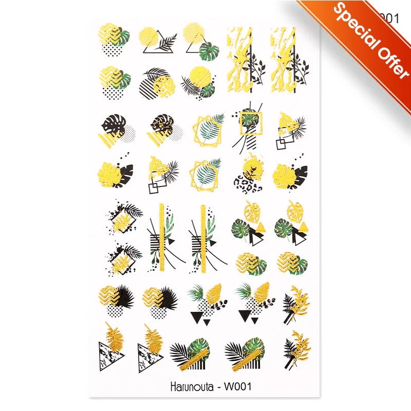 1 Sheet Bronzing Abstract Color Block 3D Nail Sticker Art Letters Design Transfer Sliders Paper DIY Manicuring Wraps