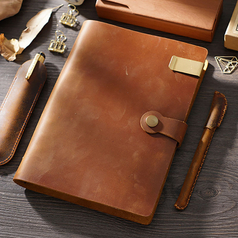 Fromthenon A5 Leather Retro Loose-leaf Notebook European 6-hole Loose Leaf Ring Binder Diary Office Business Agenda Planner