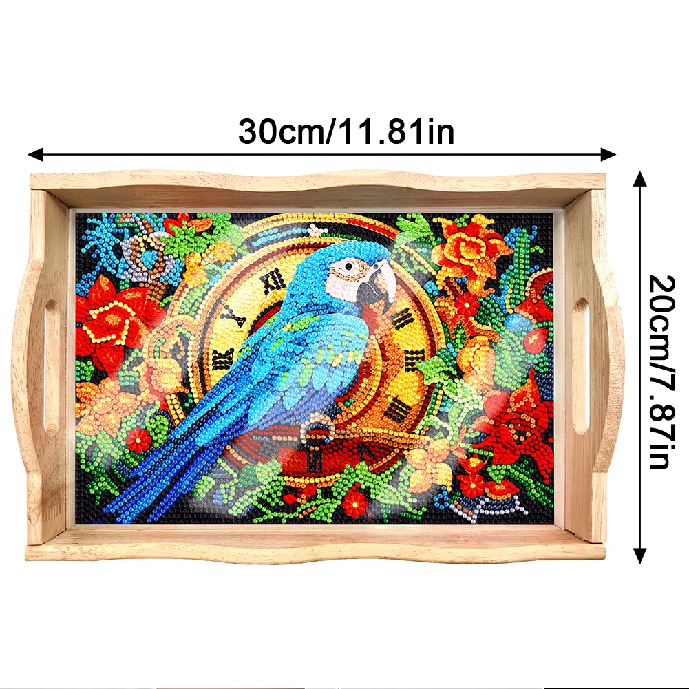 DIY Parrot Diamond Painting Decorative Trays with Handle Coffee Table Tray for Serving Food