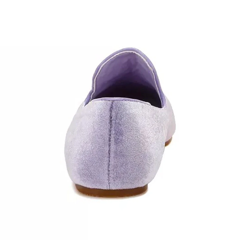 Velvet Tassel Decor Round Toe Loafer Shoes Women in Purple