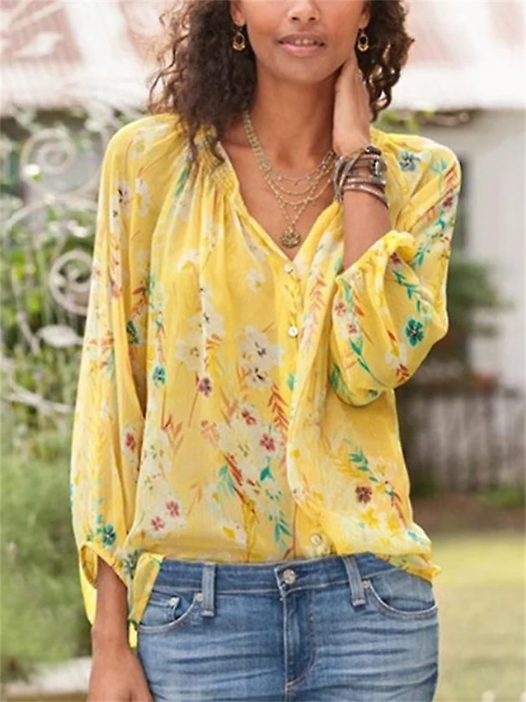 Floral Pleated Comfy Flowy Blouse