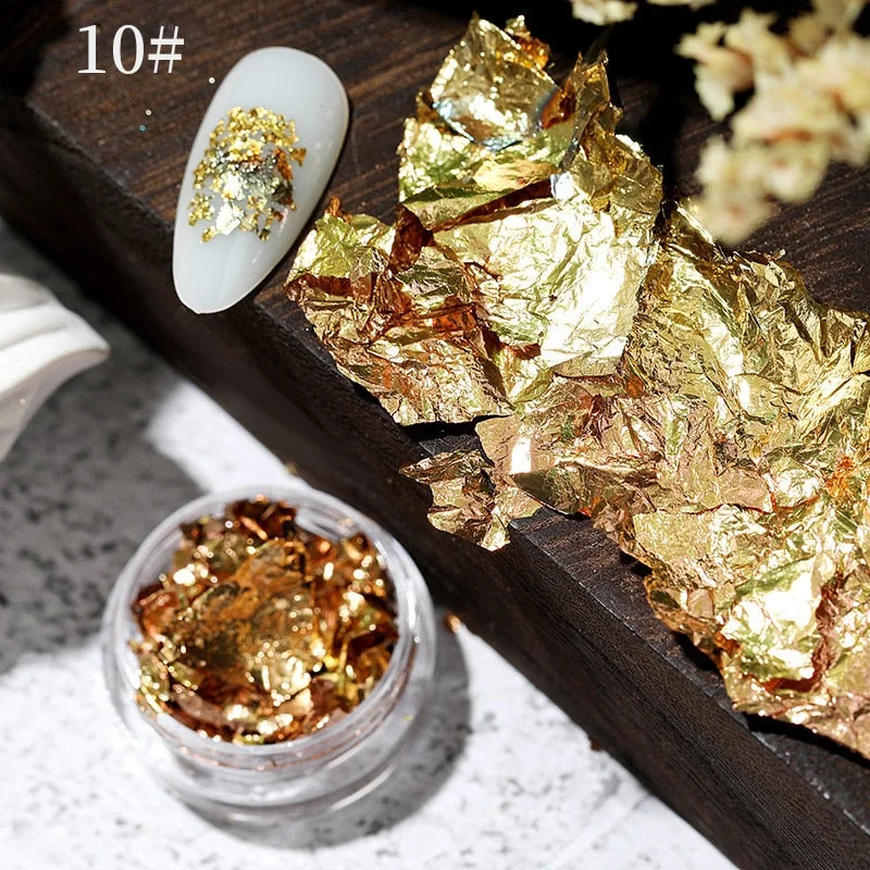 6 Grids Sparkly Foil Nails Sequins Irregular Aluminum Gold Red Summer Design Set  Mirror Chrome Glitter Flakes Gel DIY Manicure-Nail Inspo