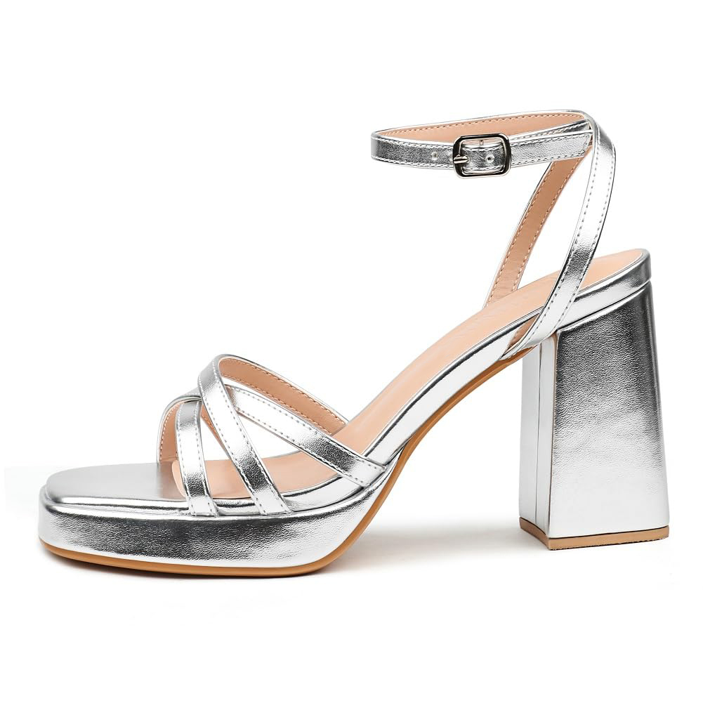 90mm Women's Platform Chunky Heels Ankle Strap Block Heeled Sandals Party Wedding Shoes Square Open Toe Sandals-MERUMOTE