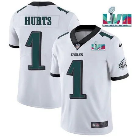 Men's Philadelphia Eagles #1 Jalen Hurts White Super Bowl LVII Patch Vapor Untouchable Limited Stitched Jersey IOSS