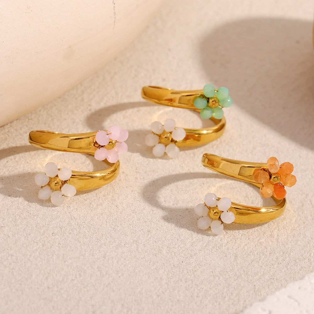 Simple And Versatile Design Stainless Steel Plated 18K Gold Handmade Small Flower Open Ring