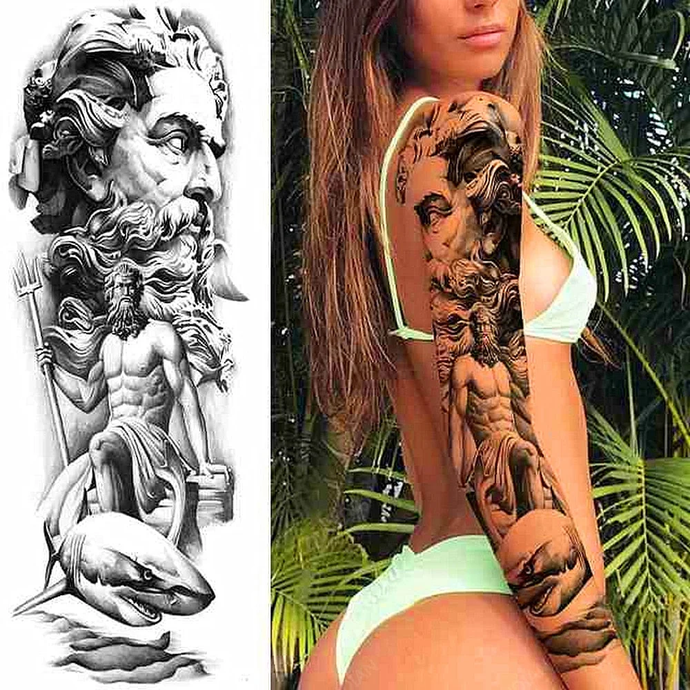 Large Arm Sleeve Tattoo Rose Lion Wolf Waterproof Temporary Tatto Sticker Flower Clock Waist Leg Body Art Full Fake Tatoo Women