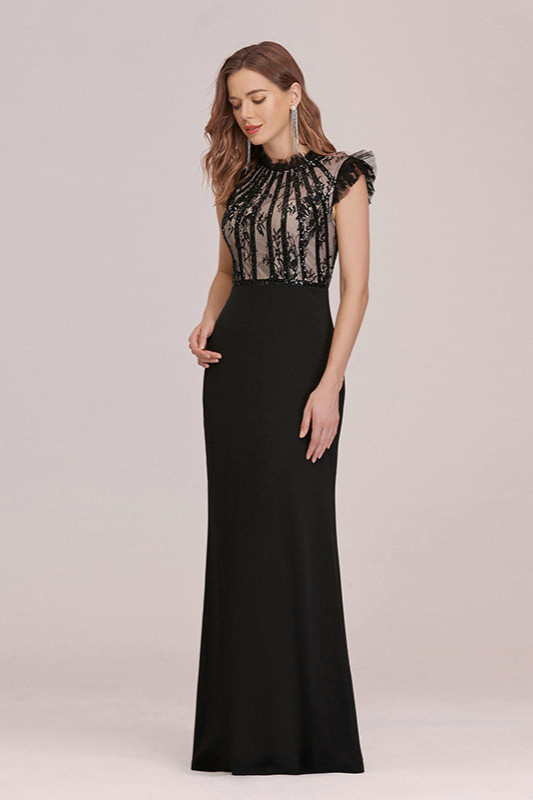 Bellasprom Black Lace Prom Dress Ruffles Online Long