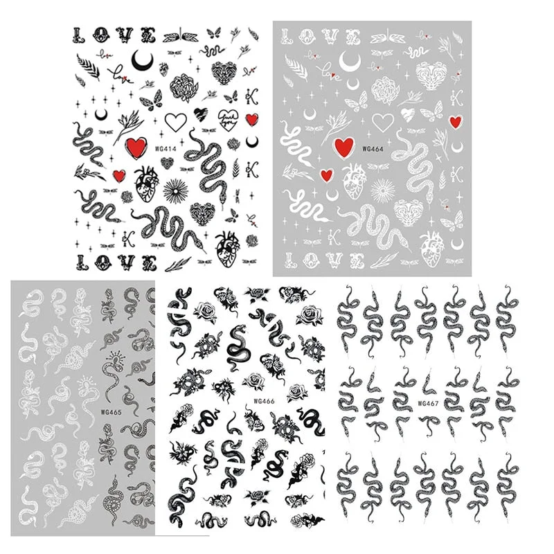 12PCS/3pcs Holographic 3D Butterfly Snake Dragon Love Design Laser Nail Stickers Winter Nail Art Decoration Nail DIY Accessories-Nail Inspo