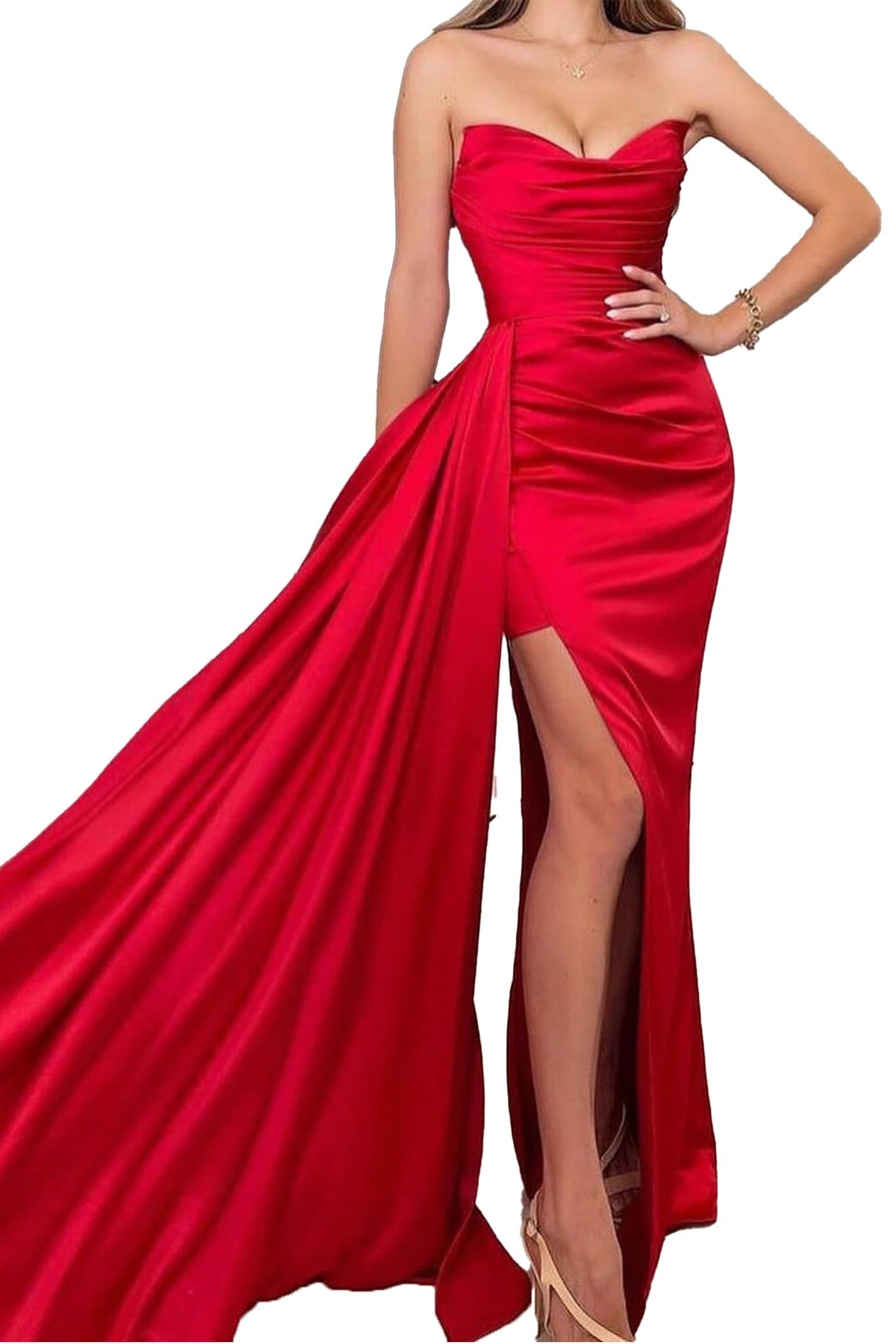 Red Sleeveless Prom Dress Long Slit With Trailing YH0052