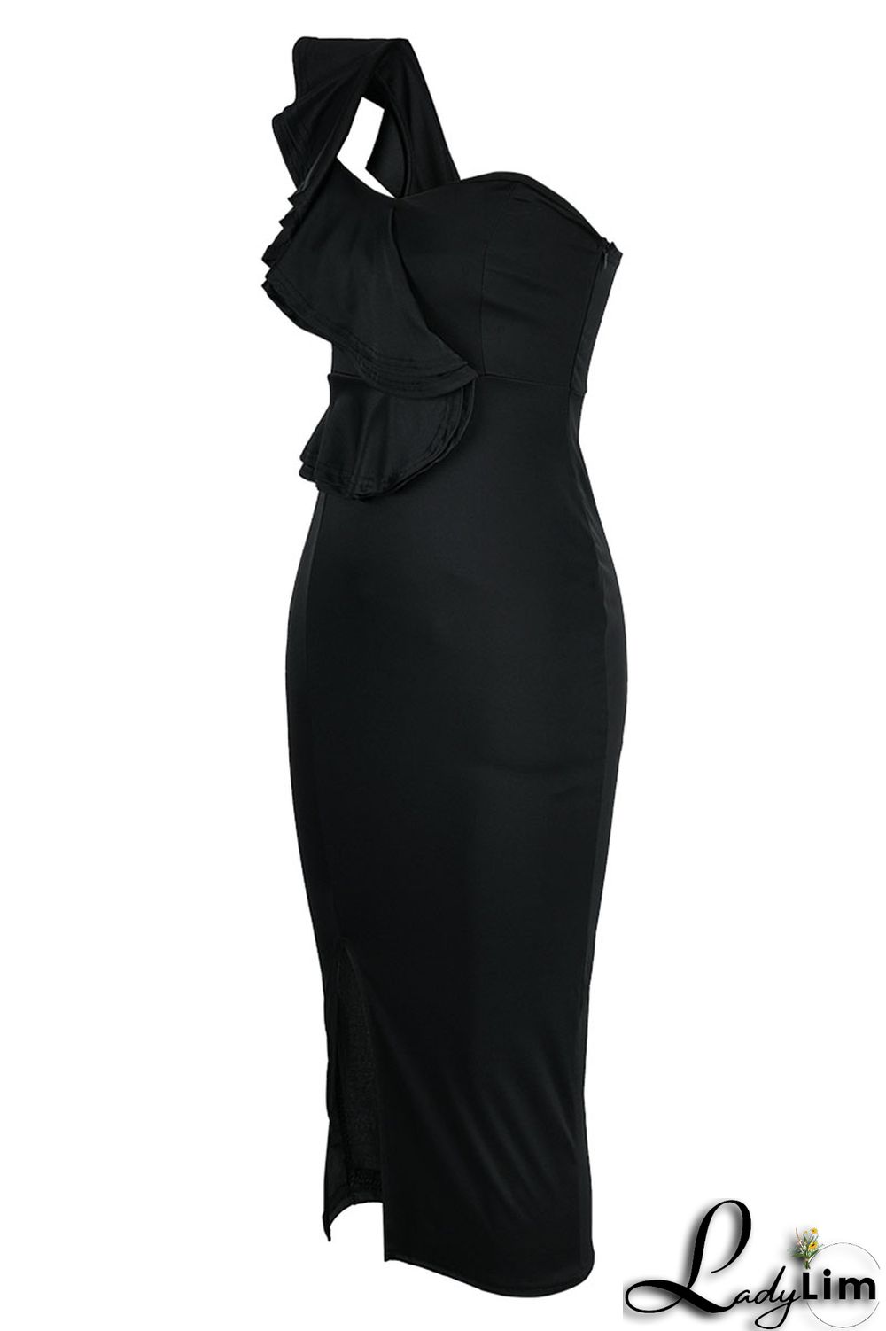 Orange Fashion Sexy Solid Patchwork Backless Slit One Shoulder Sleeveless Dress