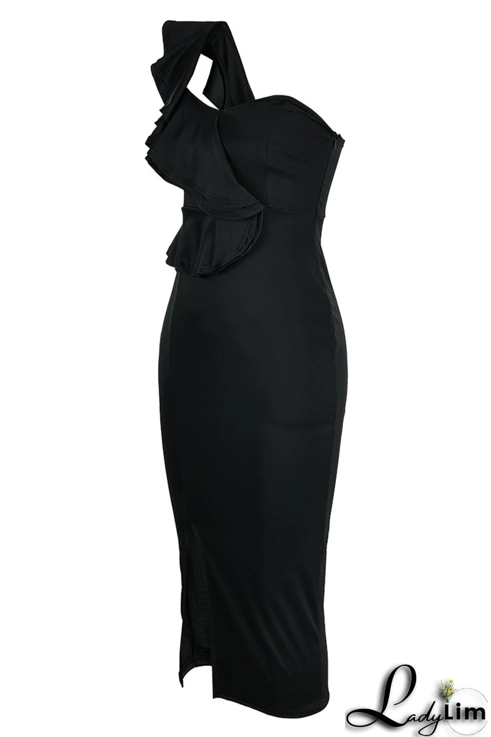 Orange Fashion Sexy Solid Patchwork Backless Slit One Shoulder Sleeveless Dress