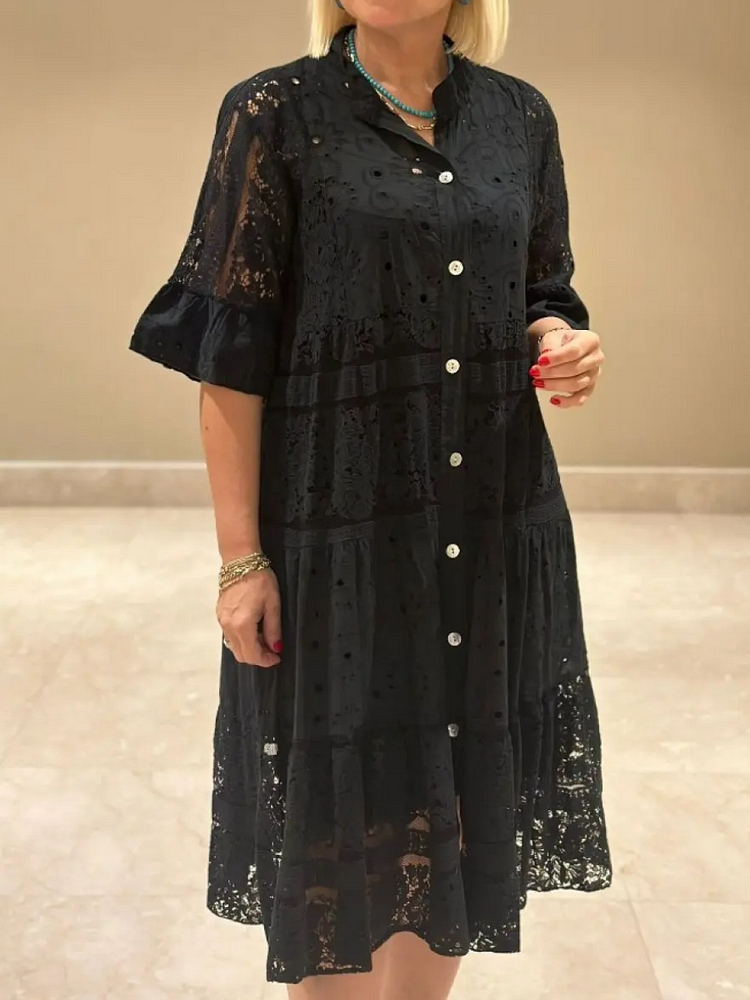 🔥Women's V-neck Mid-sleeve Hollow Dress
