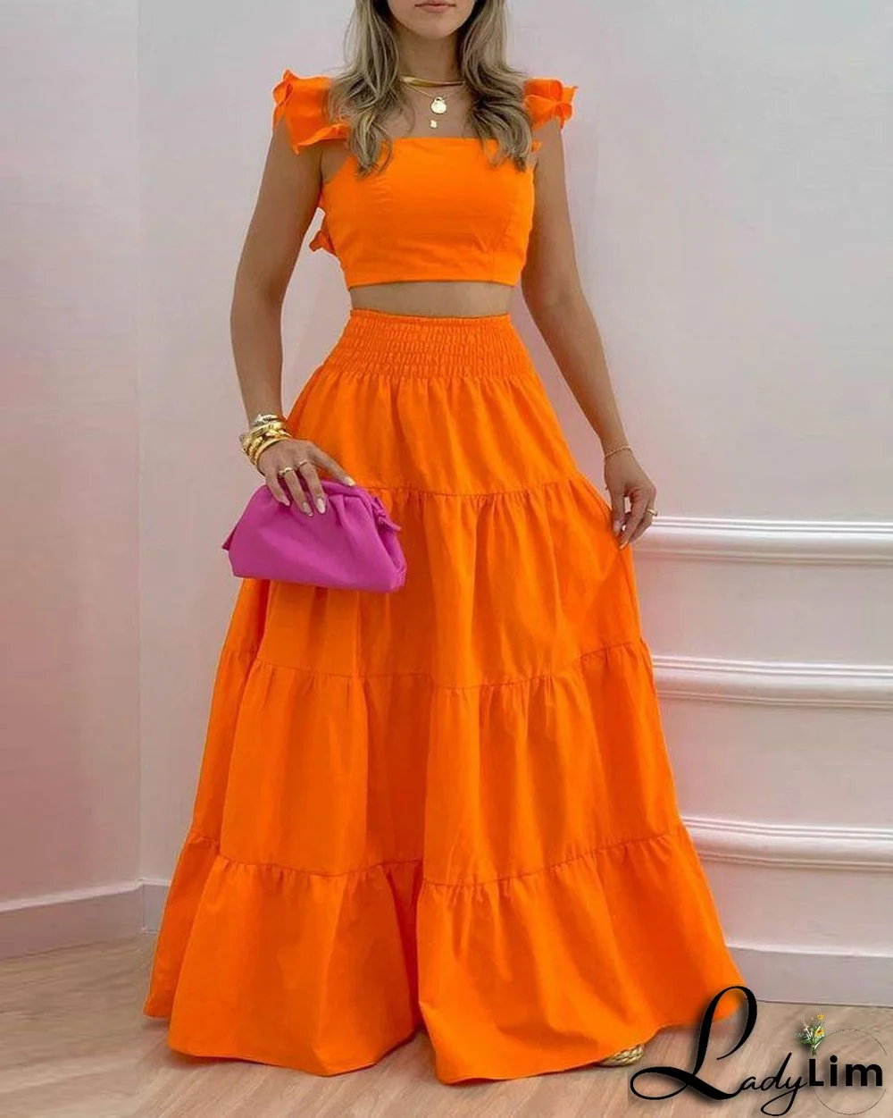 Spring/Summer Solid Color Skirt Mid Waist Swing Skirt Trend Chic Career Two Piece Dress Suit