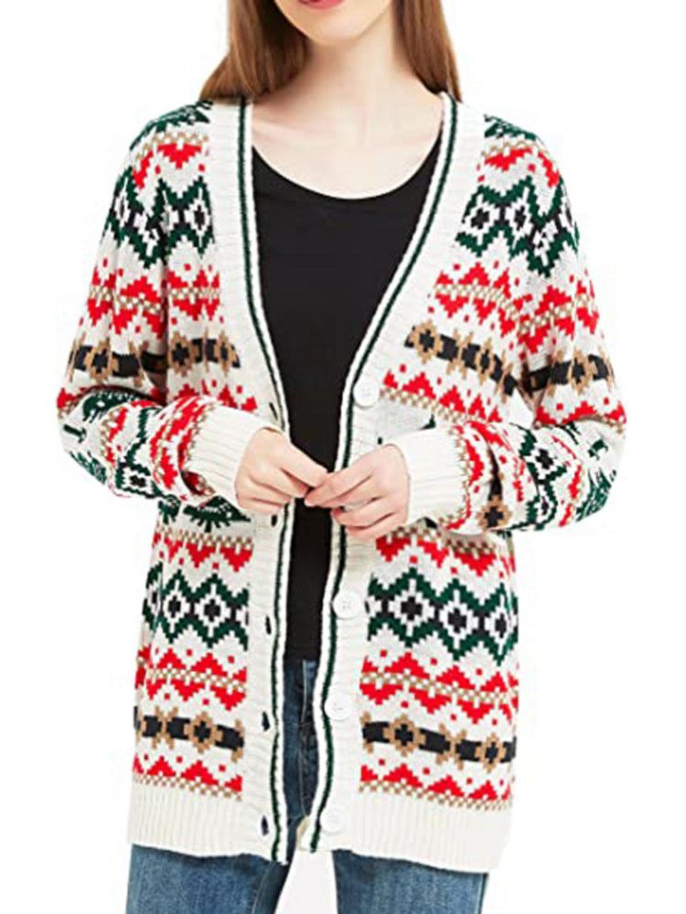 Women Long Sleeve V-neck Graphic Floral Printed Top