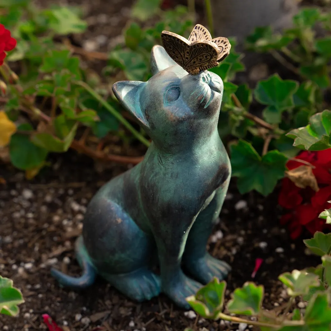 Curious Cat with Butterfly Statue