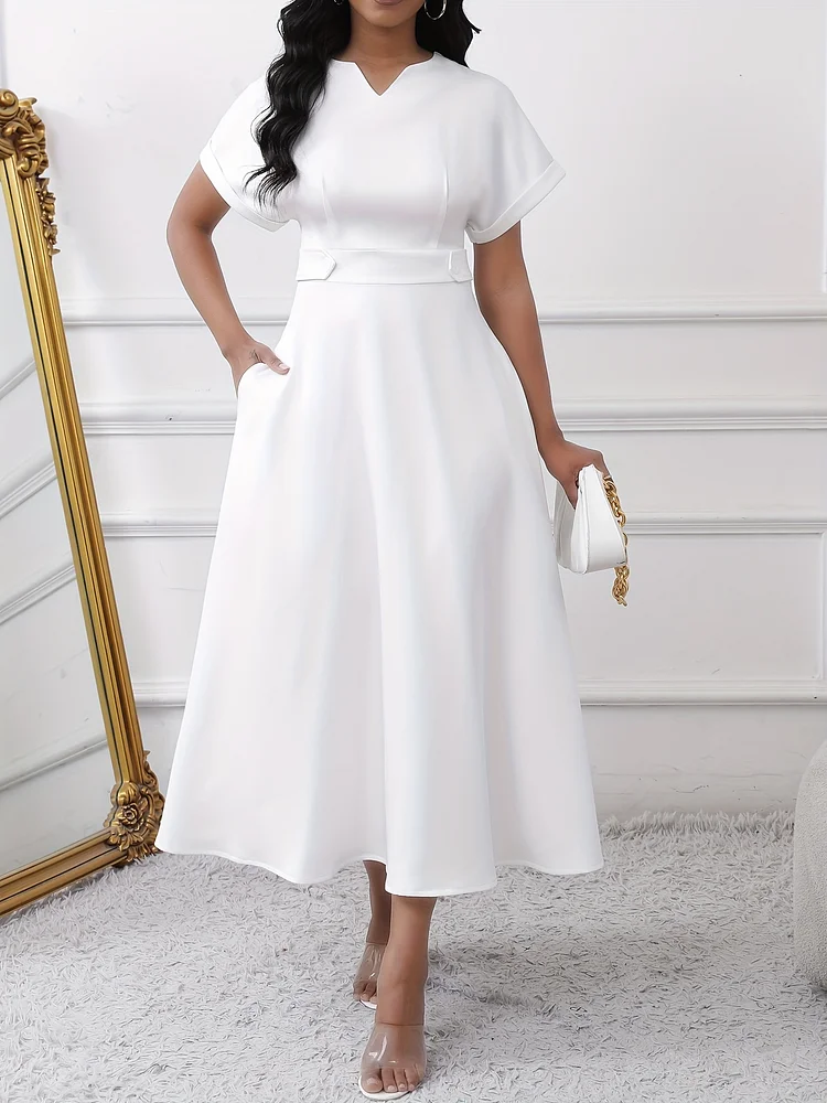 Elegant Fit And Flare Long Sleeve Solid Color A-Line Dress, Polyester, With Zipper Pocket, For Adult Women