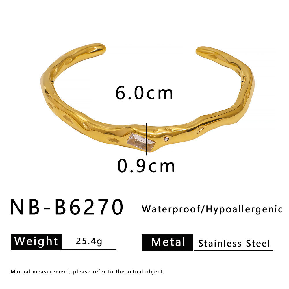 Stainless Steel Wide Cross Casting Bracelet Inlaid Zircon Ins Style Open Bracelet For Women