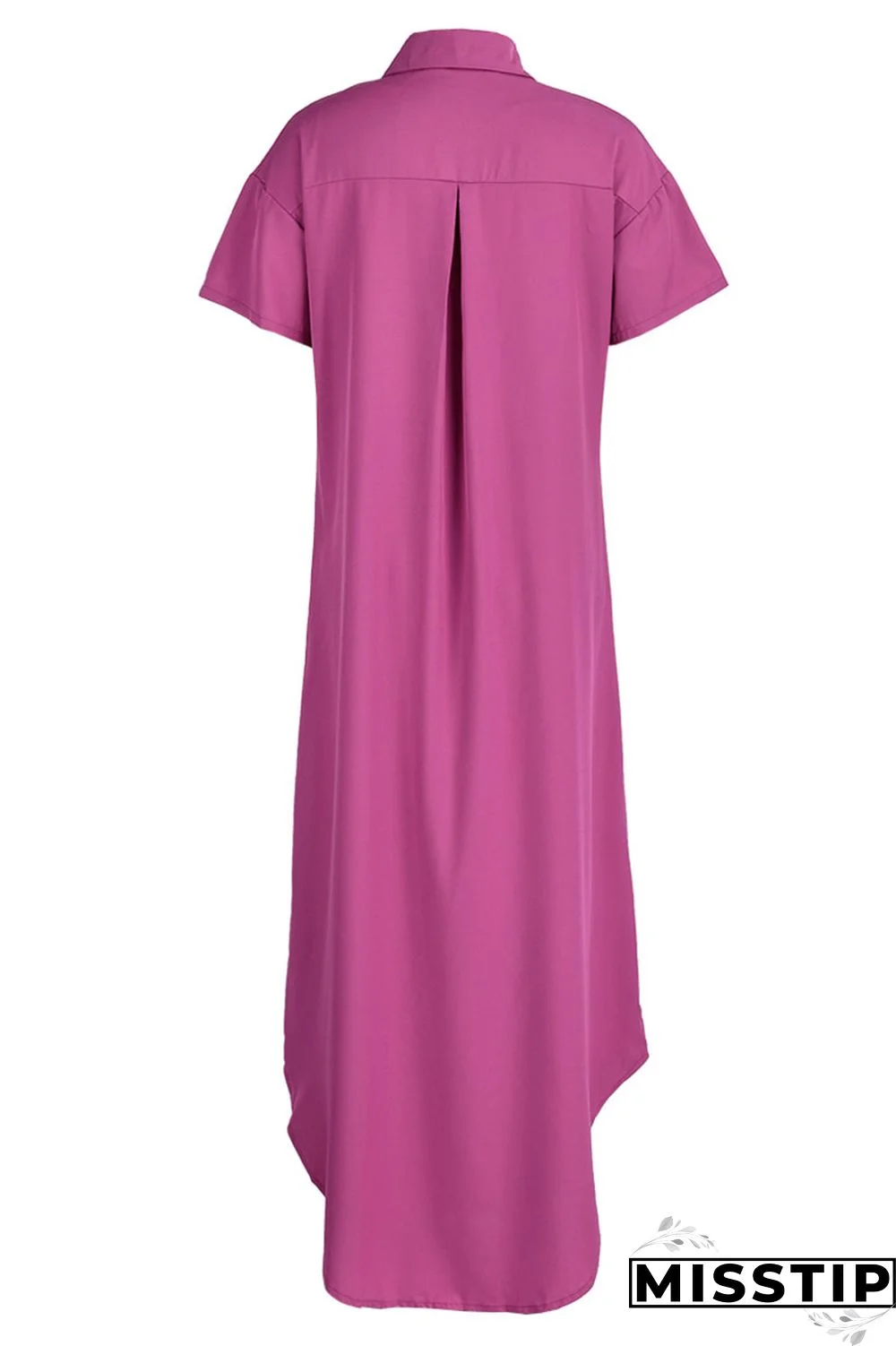 Rose Red Casual Solid Patchwork Buckle Turndown Collar Shirt Dress Dresses