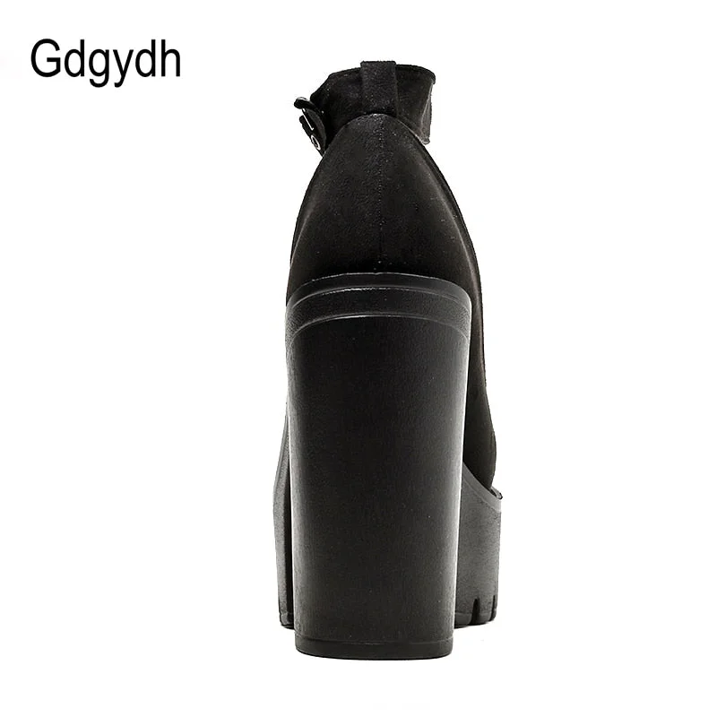 Gdgydh Spring Autumn Womens Chunky Block High Heel Platform Shoes Ankle Strap Buckle Pumps Gothic Punk Shoes For Model Nightclub