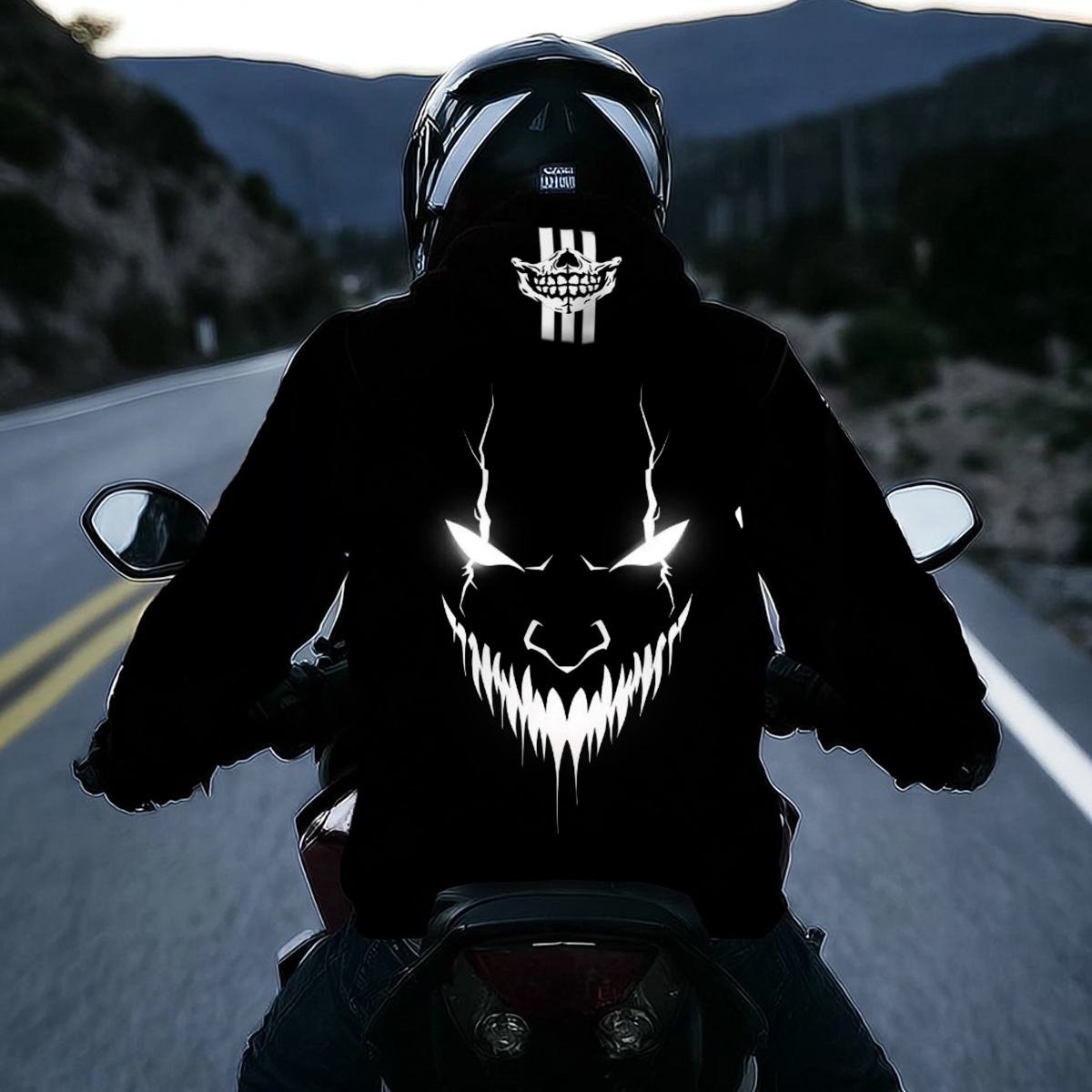 Luminous Devil Face Graphic Motorcycle Hoodie
