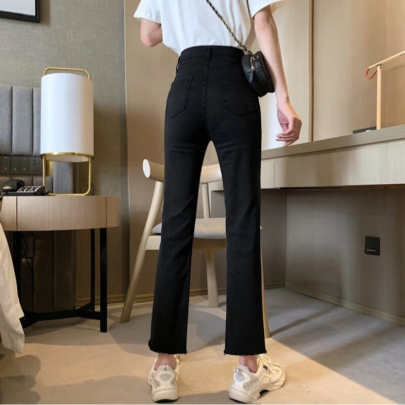 Jeans Women Pure Color Female Spring High Waisted Straight Zipper Students All-match Mujer De Moda Leisure Pockets Denim Trouser
