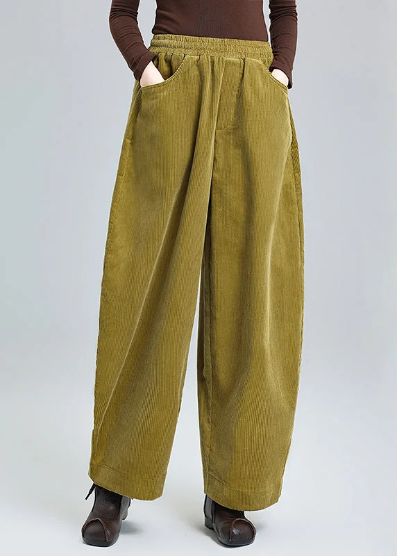 Fashion Grass Green Oversized Pockets Corduroy Pants Spring