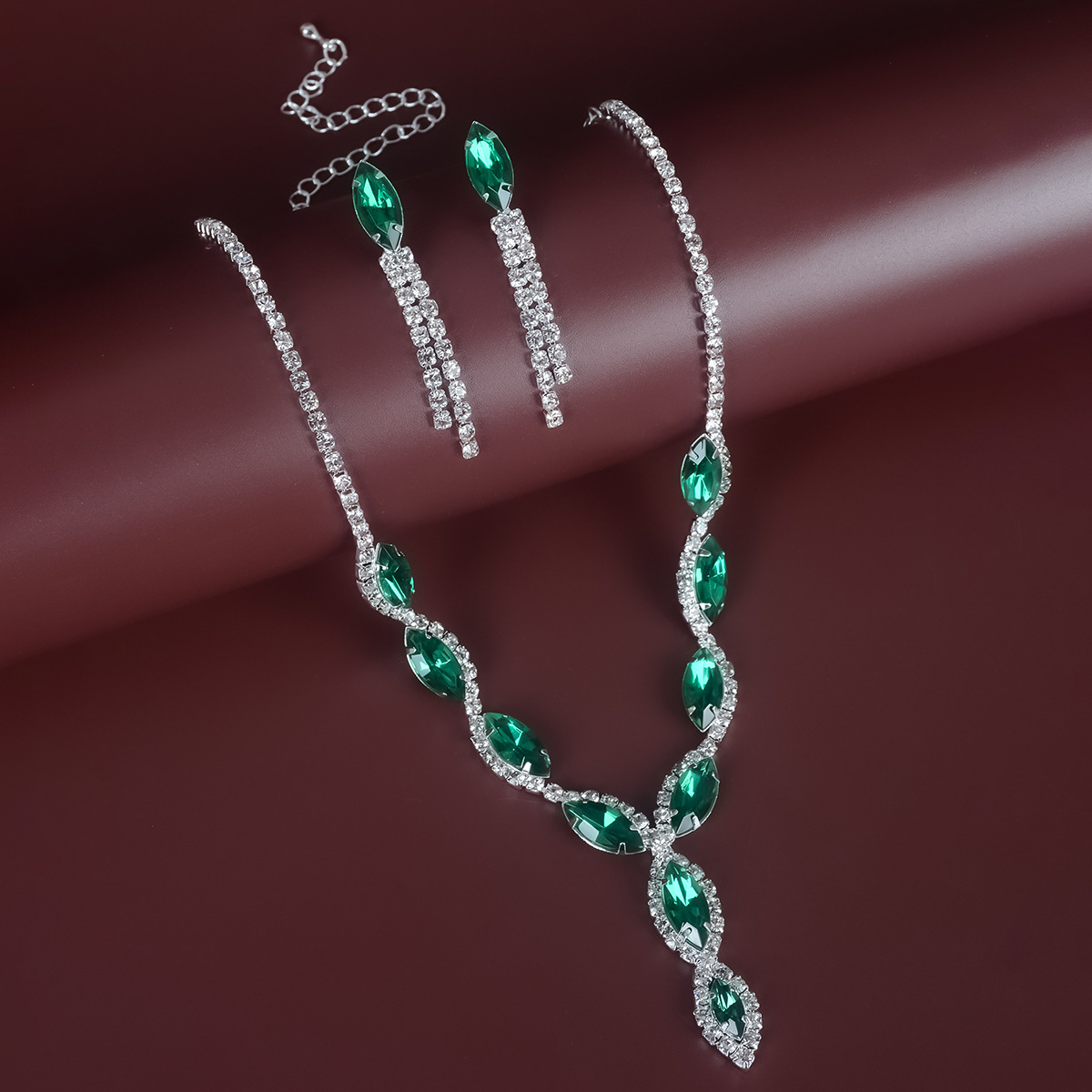 Bridal Green Crystal Necklace Earrings Two-piece Set | Oxredo Shop Ramadan Sale