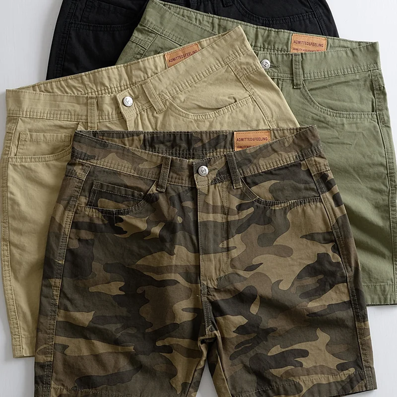 American Camo Straight Cargo Multi-pocket Three Point Shorts