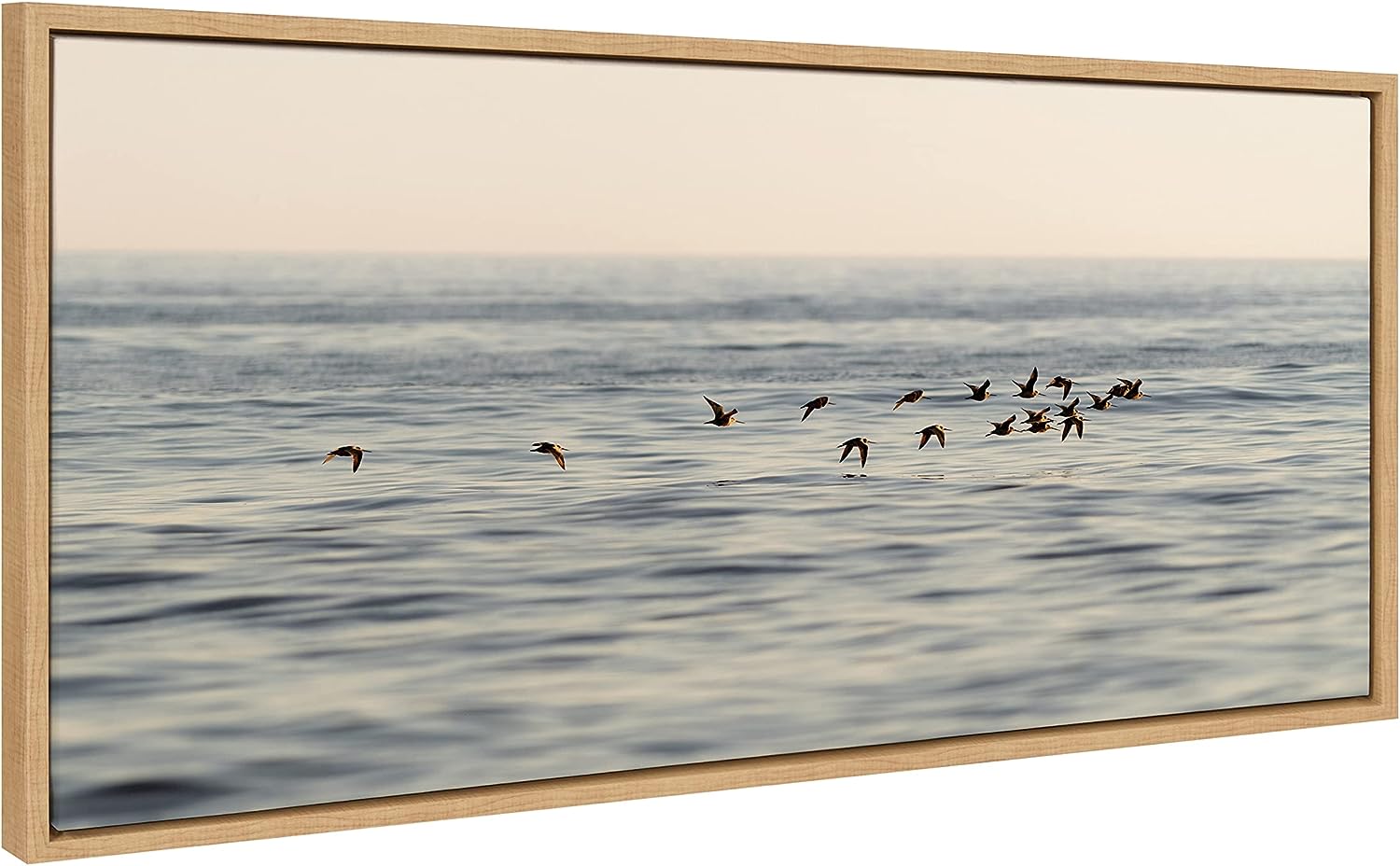 Kate and Laurel Sylvie Birds of a Feather Framed Canvas Wall Art by Crystal Lynn Collins, 18x40 Natural, Coastal Beach Canvas Art for Wall Natural