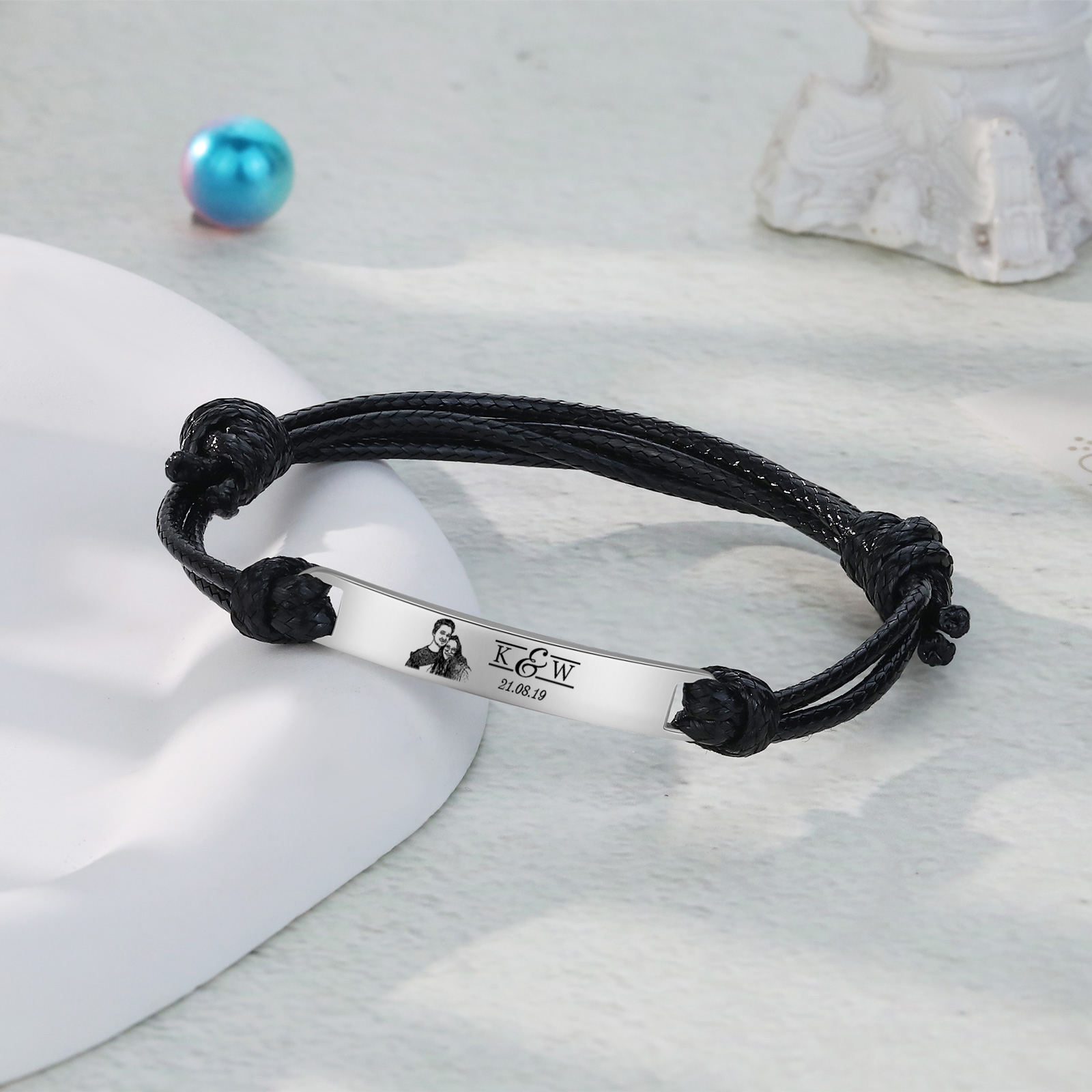 Braccialetti acciaio inox 1 nome 2 lettere e 1 foto personalizzabili per coppia multicolori da scegliere